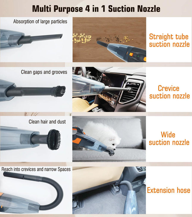 Handheld Vacuum Cleaner, 16000Pa Powerful Suction Cordless Rechargeable, For Car Home Office Cleaning With Led Light