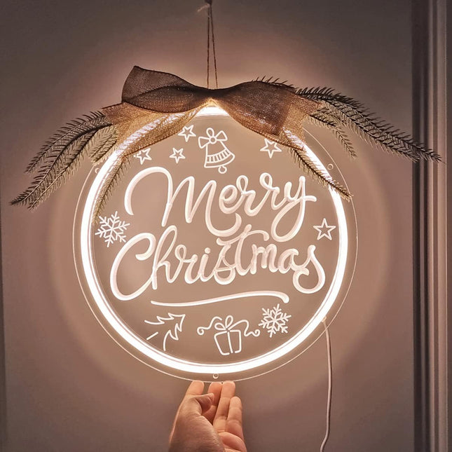 Britrio Merry Christmas Neon Light Signs LED Neon Wall 3D Art Decoration for Holiday Party Bedroom Business Store Window Home Decor Hanging Ornament Xmas Indoor 5V USB Powered 12” Warm White