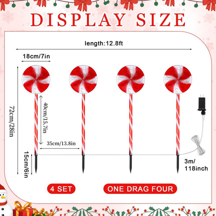 Retisee 16 Pack 320 LED Christmas Pathway Lights Lollipop Christmas Lights 28 Inch Candy Cane Lights Outdoor Pathway Markers 8 Modes Waterproof String Lights for Holiday Party Garden Yard Decor