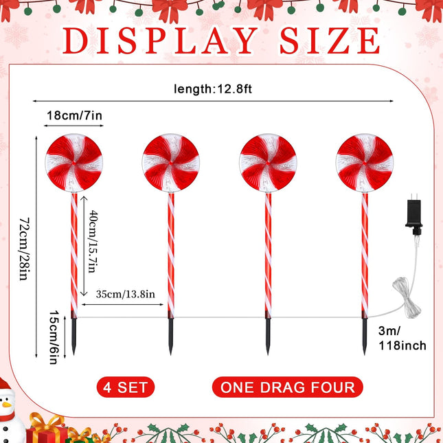 Retisee 16 Pack 320 LED Christmas Pathway Lights Lollipop Christmas Lights 28 Inch Candy Cane Lights Outdoor Pathway Markers 8 Modes Waterproof String Lights for Holiday Party Garden Yard Decor