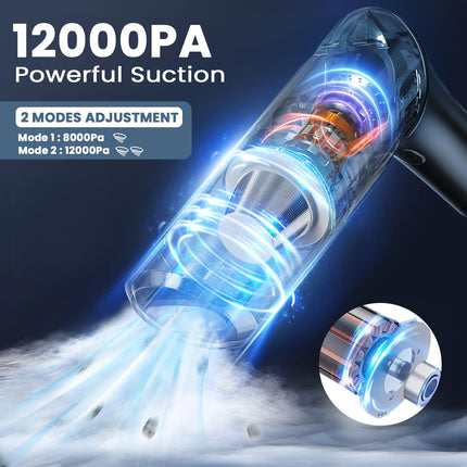 Car Vacuum Handheld Vacuum Cordless 120W12Kpa Strong Suction Portable Hand Vacuum Cordless Rechargeable, Powerful Mini Vacuum Wireless Car Vacuum Cleaner For Car Hair Hardwood Floor Home Office