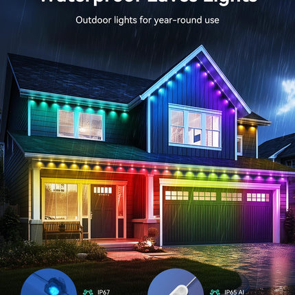 Permanent Outdoor Lights, 180ft with 132 LED Smart RGB+Warm White Eave Lights with 44 Scene Modes, IP67 Waterproof for Halloween, Christmas, Holidays, Works with App, Alexa, Google Home