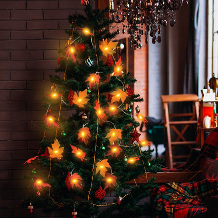 Fall String Lights Thanksgiving Decorations: 6 Pack Maple Leaf Garland with Lights Total 60ft 120 LED Orange Bulbs Battery Operated Fall Decor for Home Indoor Outdoor Room Autumn Harvest Halloween