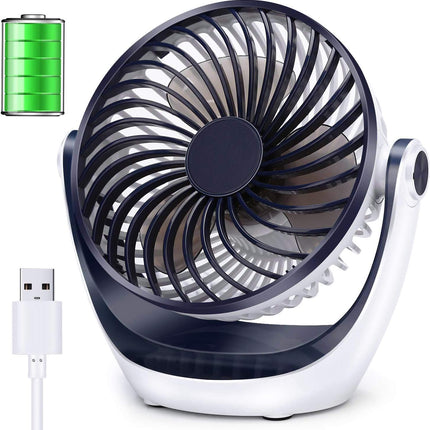 Aluan Desk Fan Small Table Fan With Strong Airflow Rechargeable Battery Operated Portable Fan 3 Speeds Adjustable Head 360°Rotata