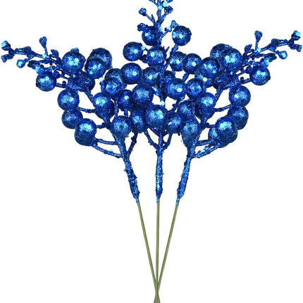 Artiflr Blue Berries Picks, 14 Pack Artificial Berry Stems for Christmas Tree Decorations, Crafts, Holiday and Home Decor, 7.9 Inches (Dark Blue)
