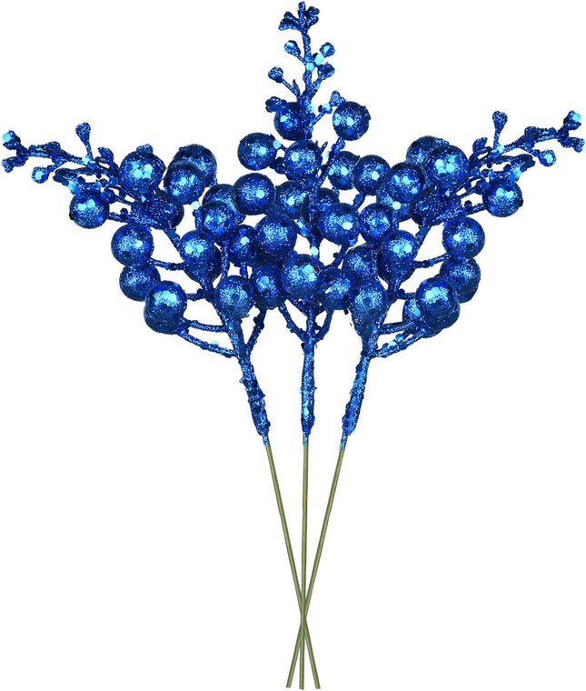 Artiflr Blue Berries Picks, 14 Pack Artificial Berry Stems for Christmas Tree Decorations, Crafts, Holiday and Home Decor, 7.9 Inches (Dark Blue)