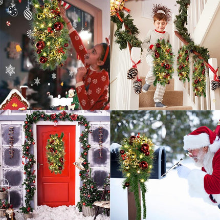 27.6inch Prelit Christmas Mailbox Swag with Lights Mailbox Swag Christmas Decoration Staircase Pine Teardrop Swag Christmas Garland Wreath Mailbox Decor Swag for Xmas Holiday Outdoor Indoor Home Decor