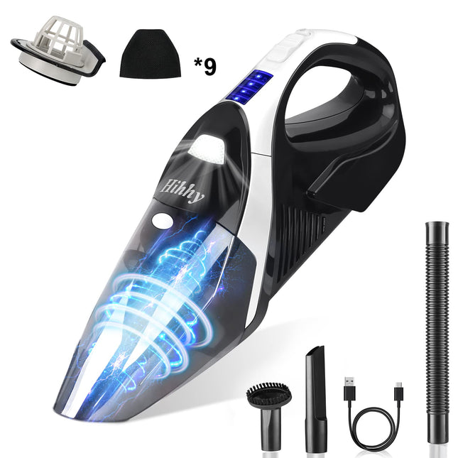 Hihhy Handheld Vacuum Cordless, Portable Car Vacuum Cleaner 9000Pa Strong Suction With Led Light, Usb Fast Charging, Small Hand Held Vacuum Cleaner For Home And Car Cleaning