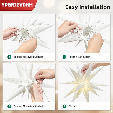 18" 3D Moravian Star Tree Topper - LED 3D Christmas Tree Topper Lamp with Timer Function, Moravian Lighted Star Used to Decorate Christmas Trees, Courtyards, Porch-Star Cutout(White)