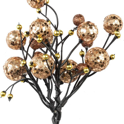 KI Store Champagne Christmas Berry Pick Stem Pack of 9 Artificial Glittered Berries Ornaments Floral Stems for Xmas Tree Wreath Garland Decoration