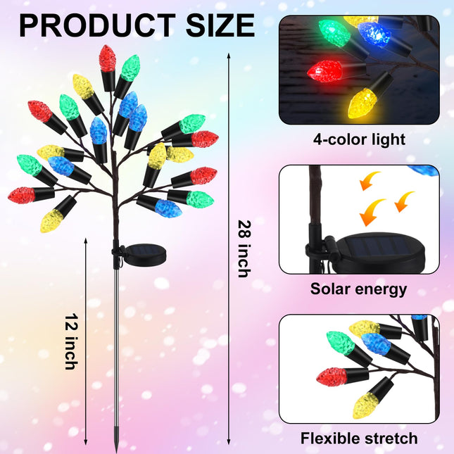 2 Pcs Christmas Decorations Outdoor Solar Pathway Lights 28 Christmas Stake Light Yard Lawn Outside Waterproof 8 Modes 40 LEDs Pine Cones Tree Lights for Walkway Path Garden Patio Decor