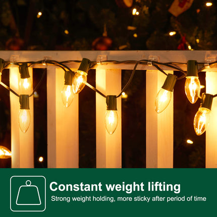 Brightown Clear Light Clips - Strongly Sticky with 50-Clips, 60-Stickers Christmas Light Clips, UV-Resistant Material, Decorate Damage- Cable Clips for Indoor Outdoor String Lights