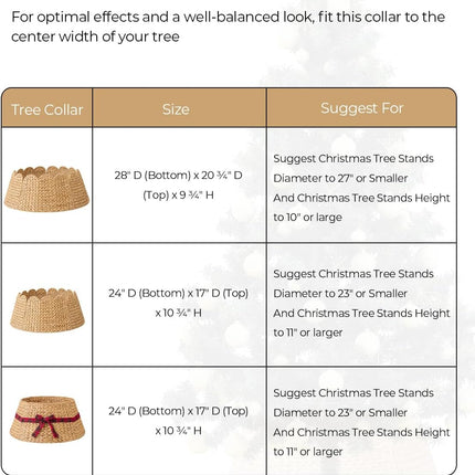 StorageWorks 24" Scalloped Christmas Tree Collar, Wicker Christmas Tree Base Skirt with Water Hyacinth, Rustic Tree Ring Stand Cover for Christmas Home Party Farmhouse Artificial Trees Décor