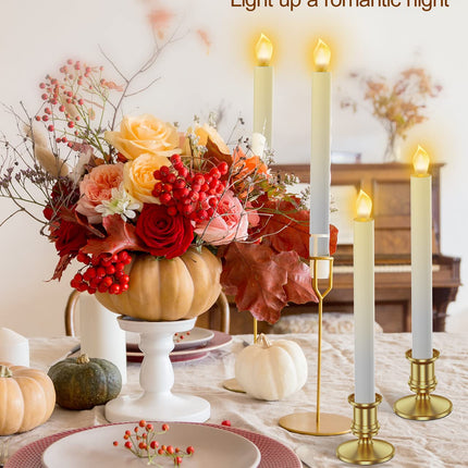 RONXS Window Candles, Flameless Taper Candles with Timer, Christmas Home Wedding Decor Battery Operated Flickering LED Candles with Remote Controls, Gold Candle Holders (B-6pcs Gold)