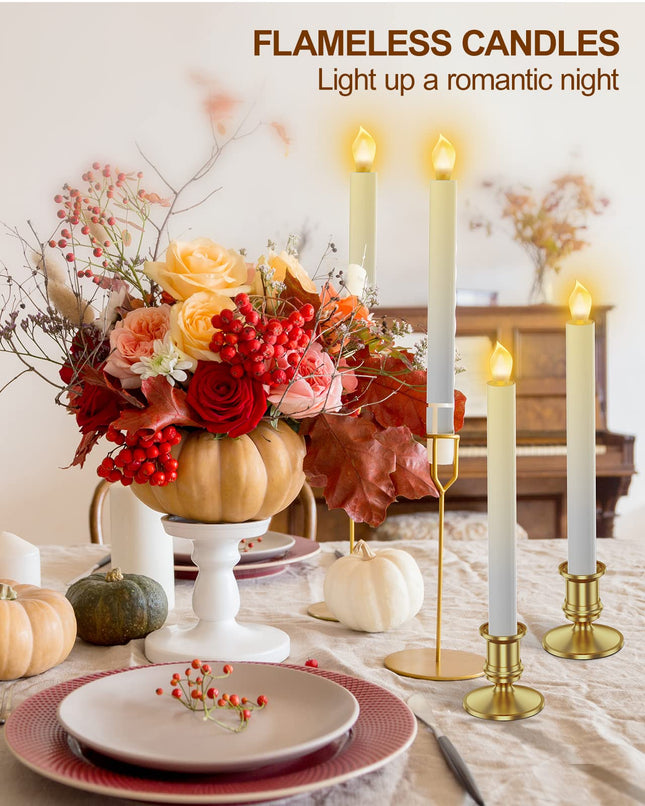 RONXS Window Candles, Flameless Taper Candles with Timer, Christmas Home Wedding Decor Battery Operated Flickering LED Candles with Remote Controls, Gold Candle Holders (B-6pcs Gold)