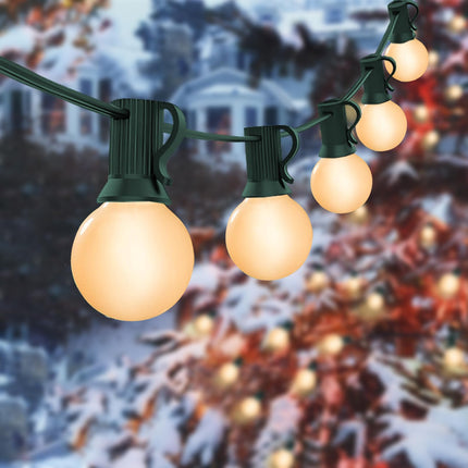 Outdoor String Lights 25FT G40 Christmas Globe Patio Lights with 27 Frosted White Bulbs(2 Spare), Hanging Outdoor Christmas Decorations Lights Waterproof for Backyard Porch Balcony Holiday Party Decor