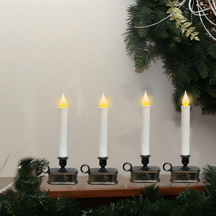 4 Pack Battery-Operated LED Window Candles, 9 Inch Flameless Taper Christmas Window Candles Lights with Dusk-to-Dawn Sensor for Christmas Window, Mantel, Dining Table, Bronze Base Holders
