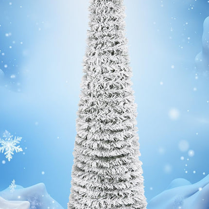 HMASYO 5 FT Pop Up Snow Flocked Christmas Tree with Timer Lights, Collapsible White Pine Pencil Christmas Tree, Artificial Slim Xmas Tree Holiday Decoration for Home, Office, Party, Easy Assembly