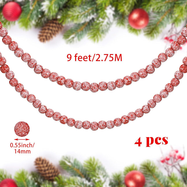 4 Pcs 36 ft Boho Christmas Wood Bead Garland Natural Vintage Wooden Beads Garland Rustic Decorative Holiday Christmas Tree Garland Country Farmhouse Christmas Decor for Home Indoor Use (Red)