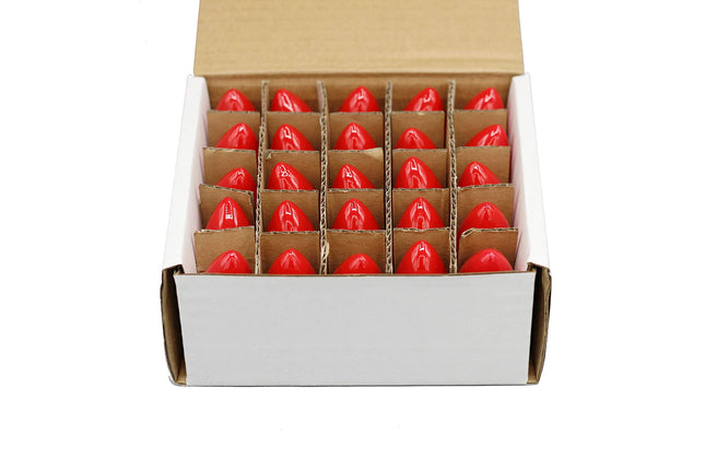 Creative Hobbies® Box of 25 Light Bulbs, Ceramic Opaque Red, Steady Burning, 7 Watt, C7 Candelabra Base -Great for Night Lights, Decorative Lights and Christmas Strings