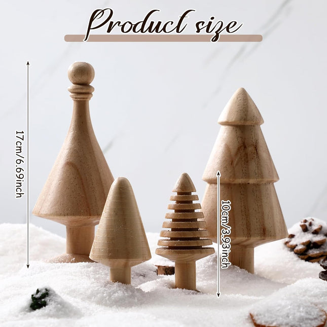 4 Pack Wooden Christmas Tree Vintage Mini Farmhouse Wood Miniature Trees Handmade Christmas Rustic Tree Figurine Set 3.9/6.7 Inch Christmas Trees Tabletop Ornament for Table Decoration
