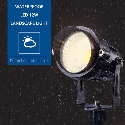 SUNVIE Outdoor Landscape LED Lighting 12W Waterproof Graden Lights COB Led Spotlights with Spiked Stand for Lawn Decorative Lamp US 3- Plug 6500K Daylight White (2 Packs)