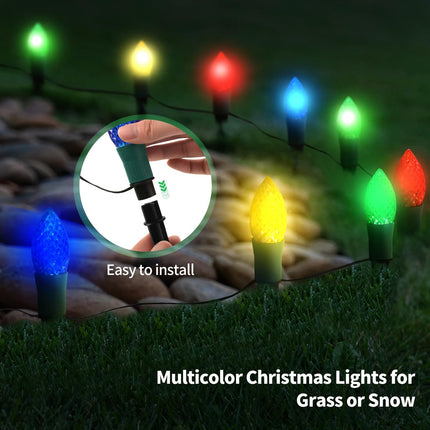 C9 Christmas Pathway Lights Outdoor, 25 Ft 20 Led 2-in-1 Battery Operated String Lights & Christmas Lights, 8 Modes Waterproof Colered Christmas Decorations Outside Yard Curtain Tree Lights Indoor