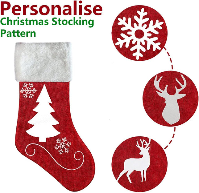 Christmas Stockings Personalized Set of 4, 18inch Large Xmas Red and White Snowflake Reindeer Antelope Christmas Tree Character for Family Holiday