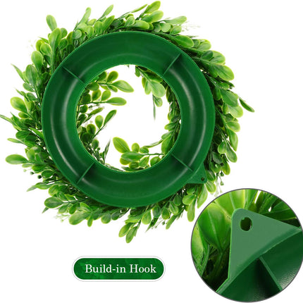 WILLBOND 2 Pcs Boxwood Wreath 11.8 Inch Artificial Christmas Wreath Outdoor Wreath Green Leaves Wreath with 16 Feet Sackcloth for Xmas Decor Front Door Wall Window Wedding(Natural Sackcloth)