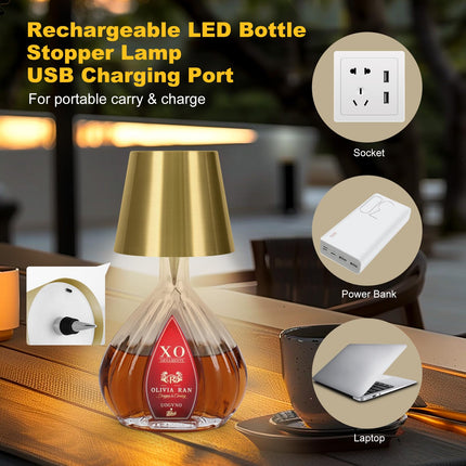 Wireless Bottle Lamp, 3 Color Rechargeable Wine Bottle Lights for Bars Restaurants (Electroplated Gold Color, 1PC)