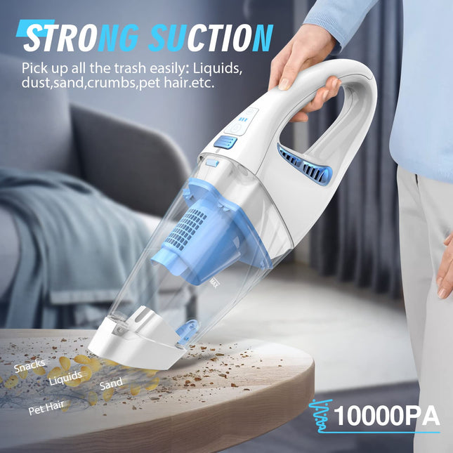 Handheld Vacuum Cordless, Mini Car Hand Held Vacuum With Powerful Suction, Portable Hand Vacuum Rechargeable With Led Light For Pet Hair Keyboard Dust Office And Home Cleaning