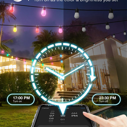 addlon 48FT Smart RGB Outdoor String Lights, Dimmable Patio Lights with 15 Waterproof Shatterproof LED Bulbs, Color Changing String Lights APP Control (Remote not Included), Music Sync for Party