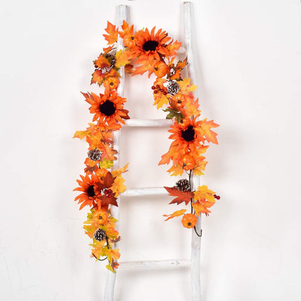 DearHouse Fall Maple Leaf Garland - 6ft/Piece Artificial Berries Sunflower Pine Cones Pumpkin Autumn Garland Decoration for Wedding Party Thanksgiving Dinner Fireplace Door Backdrop Decor
