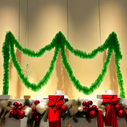 50 Feet Christmas Garland Decoration, ENLAYER 6 Inch Width Soft Green Holiday Decor for Holiday Happy Year Party Tree Home Office Event with 12 Red Bow Tie(6Inch,1PCS)
