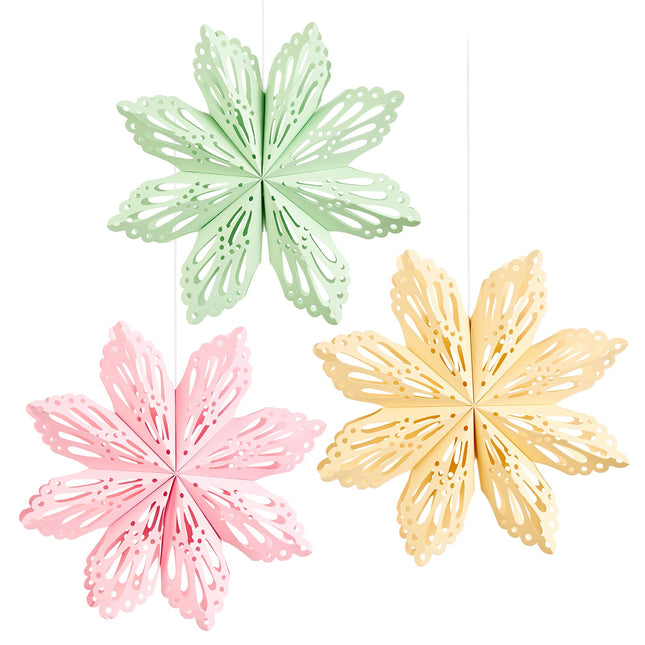Christmas Paper Star Hanging Decoration Macaron Color Star Party Decoration Dreamy Winter Skeleton Folding Octagonal Star for Christmas Tree, Fantasy Christmas Party, Wedding, Birthday Party