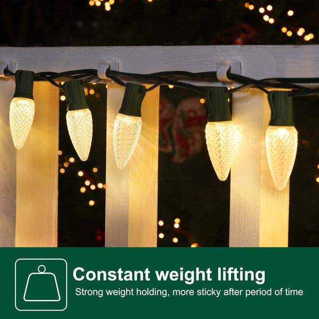 Brightown White Light Clips - Strongly Sticky with 25-Clips, 30-Stickers Christmas Light Clips, UV-Resistant Material, Decorate Damage- Cable Clips for Indoor Outdoor String Lights