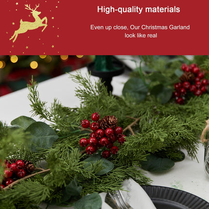 6.3FT Christmas 108 Branch Tips Artificial Cedar Garland, Anna's Whimsy Seasonal Artificial Pine Cypress Greenery Garland, Christmas Decorations Holiday Indoor Outdoor Christmas Decor Winter Garland