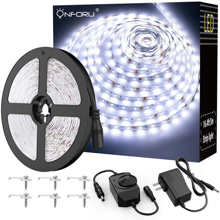 Onforu LED Light Strip,16.4ft Dimmable LED Tape Light, 6000K Daylight White Strip Lighting, 300 LEDs Flexible Vanity Mirror Light, 5M 12V Ribbon Rope Light for Bedroom, Under Cabinet,Kitchen