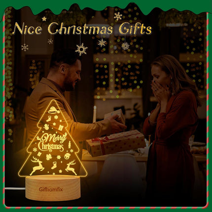 Christmas s for Women Christmas Tree Shaped Tabletop Decor Lights Engraved Acrylic Night Light Christmas Tree Decor, Christmas Decorations with Led Light, Wooden Base