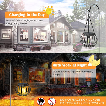 UBright Solar Outdoor Lights Hanging Solar Lantern Metal 15" Solar Lights for Outside Solar Lights Outdoor Waterproof Lanterns Decorative Solar Powered Outdoor Lighting for Garden Yard Patio, 2 Pack
