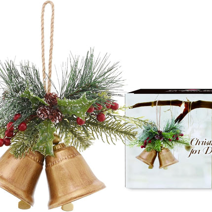 Christmas Bells Decor,VUSKLY Christmas Bells Metal Gold Bell Ornaments with Jute Hanging Rope Hanging Door Bell Rustic Christmas Bells for Door Tree Wearth Decorations,7.1" L2.8" W8.7" H