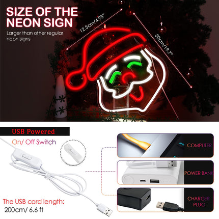 Santa Claus Neon Signs Christmas LED Sign Light with Acrylic Board Wall Decorative Neon Night Sign Christmas Light up Wall Decor for Christmas Party Supplies Bedroom Wedding Bar Pub Club