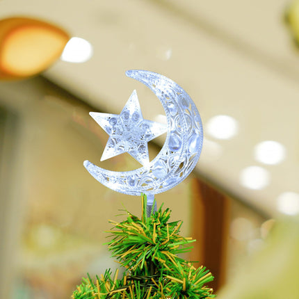 ifundom LED Lighted Christmas Tree Moon Star Topper, Battery/USB Powered Xmas Tree Topper, White Light Tree Top for Christmas Tree Holiday