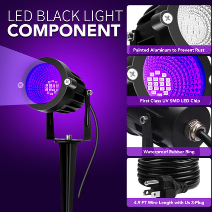 Halloween LED Black Light: 15W Spot Lights Outdoor UV Spotlight for Halloween Christmas 2 PacK 110V Plug-in Blacklight with IP65 Waterproof for Party Body Paint Fluorescent Poster Neon Glow
