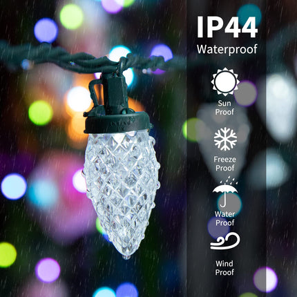 C9 Christmas String Lights White, 66ft 100 LED Faceted Christmas Lights on Green Wire, Plug-in Large Bulb Strawberry String Lights for House Roof Roofline Christmas Tree Party Outdoor