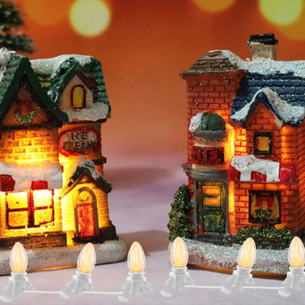C7 Christmas Accessory Cord with Three Clear Light Bulbs, LED Lights White Cord with On/Off Switch Plugs, C7 Indoor String Lights for Christmas Halloween Model Toy Craft Village House Decoration