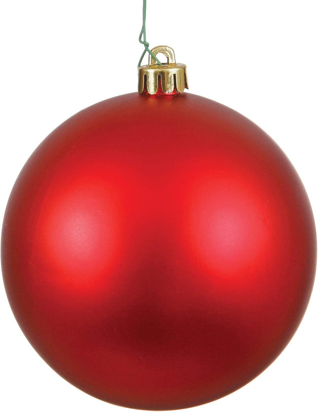 Vickerman 6" Red Matte Ball Christmas Ornament, Shatterproof UV Resistant Plastic, Set of 4 for Christmas Tree Decor - Floral Wire for Reliable Hanging.