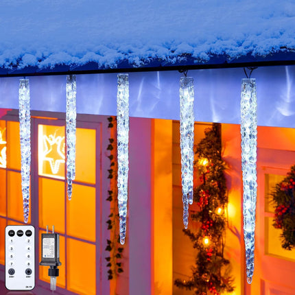 Icicle Lights Outdoor 29.42ft with Remote - 20 Tubes 100 LED Icicle Christmas Lights, Waterproof Icicle Indoor Lights for Tree Patio Roof Holiday Decor, Cool White