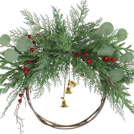 Bsmathom 20 Inch Artificial Christmas Wreath with Packaging, Artificial Door Wreath with Bell,Red Berry Leave Faux Wreath for Holiday Party Indoor Outdoor Windows Walls Decoration