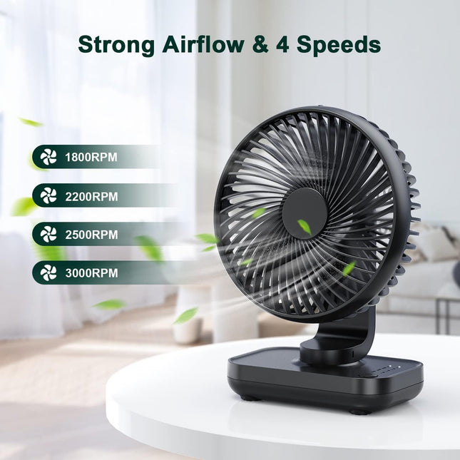Aluan Small Desk Fan, Quiet Portable Fan, Rechargeable Battery Operated Personal Fan For Home Office Bedroom Desktop Table
